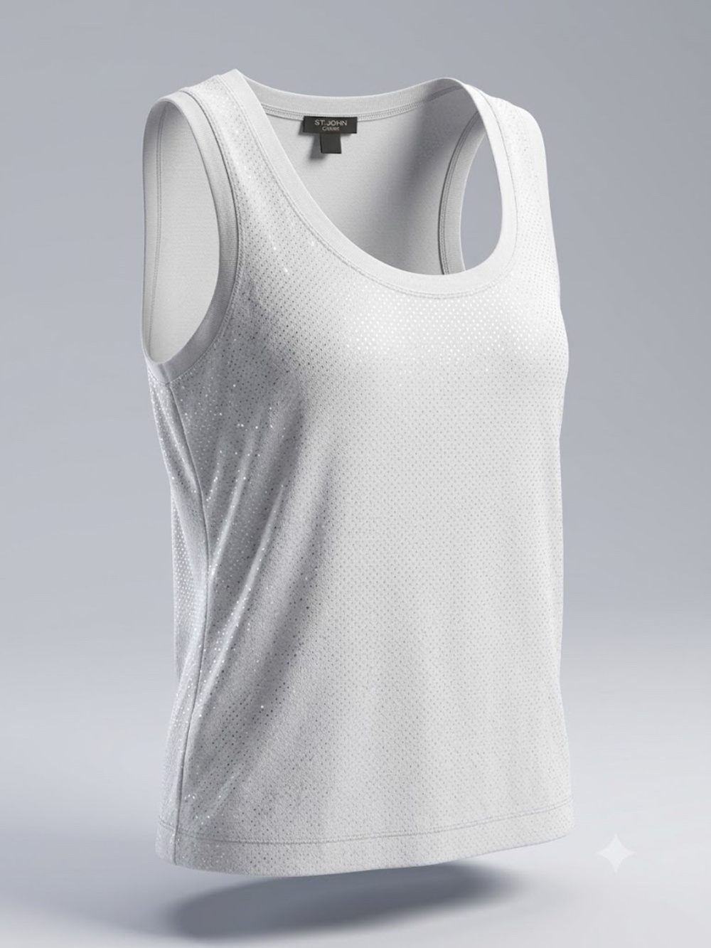ST. JOHN CAVIAR Paillettes White Sleeveless Sparkle Top Shirt, M